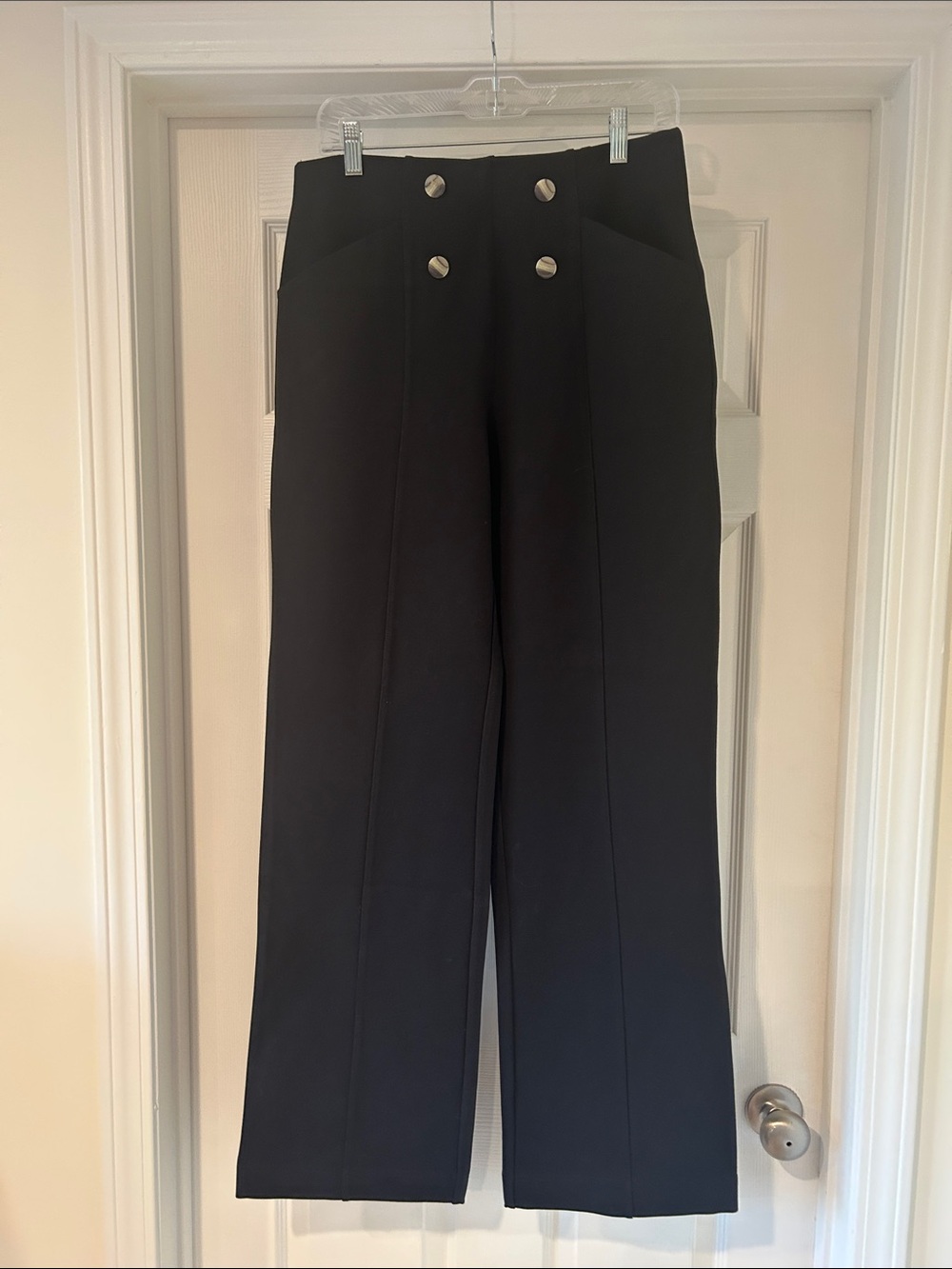Betabrand Black Wide-Leg Trousers with Double Button Front yoga pants size L